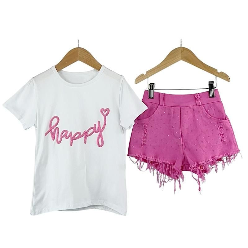 Diamante Co-ord Happy Frey Hem Denim Short Set