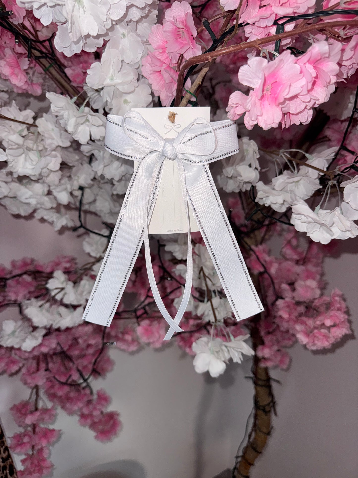 White Diamante Trim Hair Bow Clip
