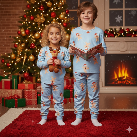Gingerbread Blue Velour Soft Pyjamas