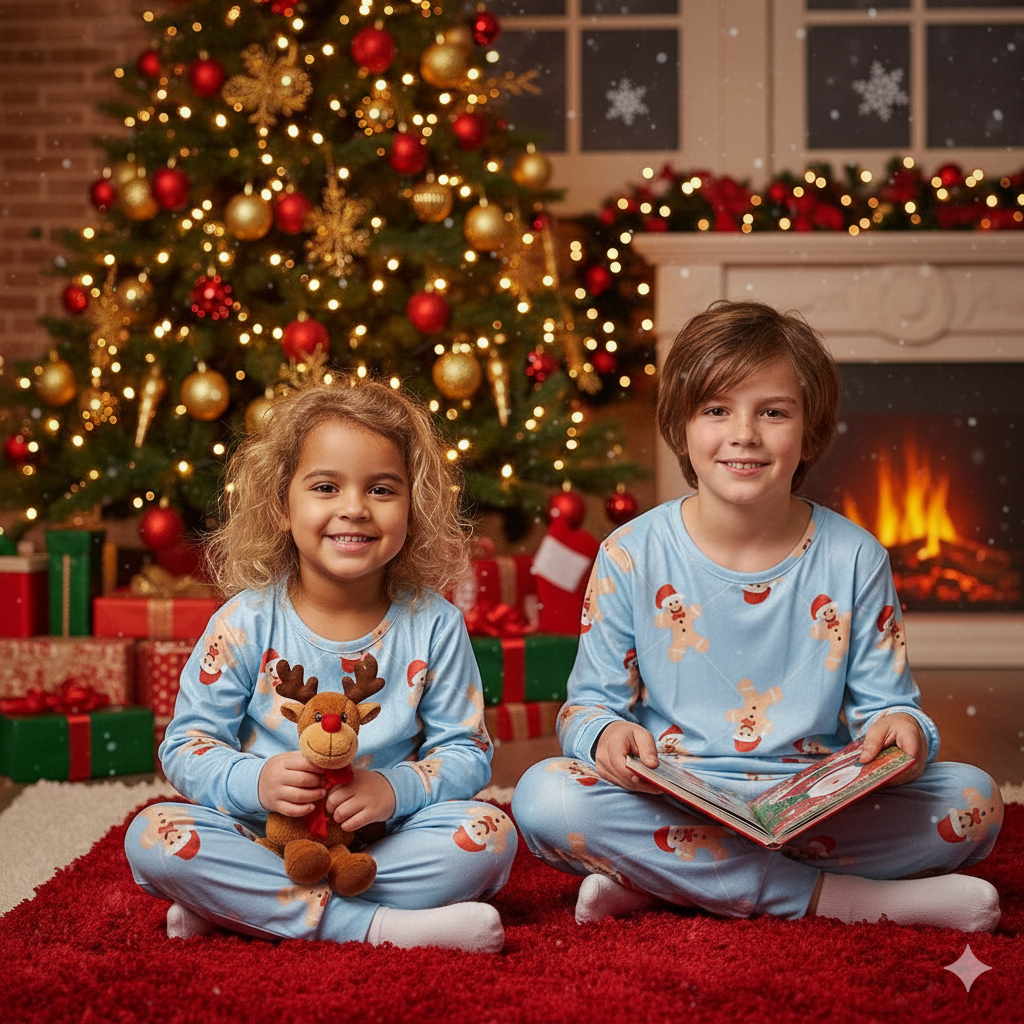Gingerbread Blue Velour Soft Pyjamas