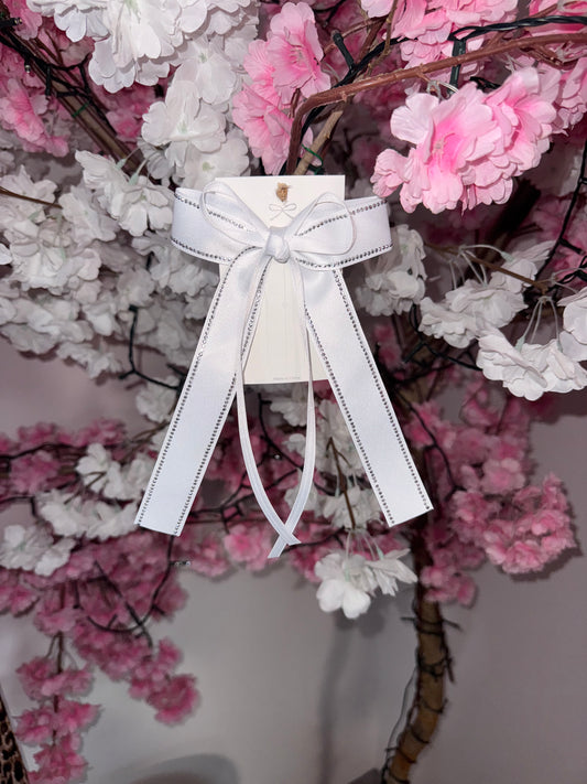 White Diamante Trim Hair Bow Clip