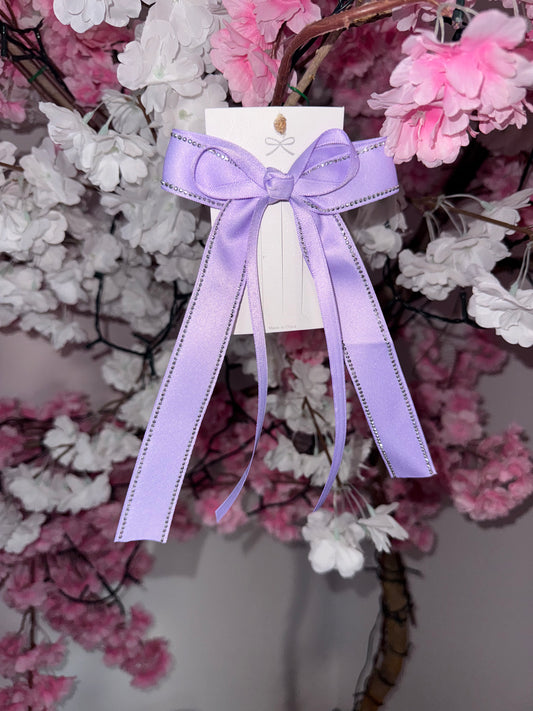Lilac Diamante Trim Hair Bow Clip