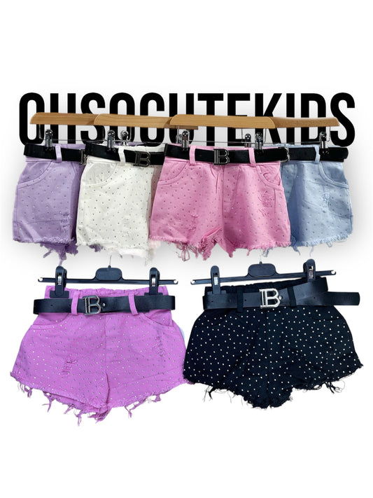 Diamante Denim Shorts With B Belt