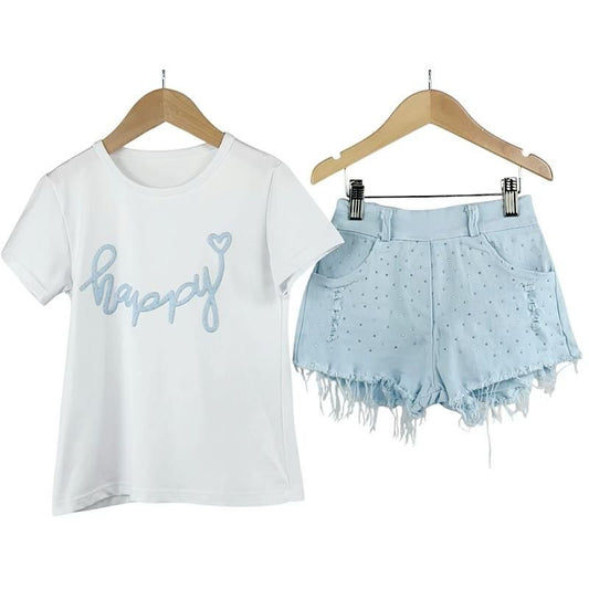 Diamante Co-ord Happy Frey Hem Denim Short Set